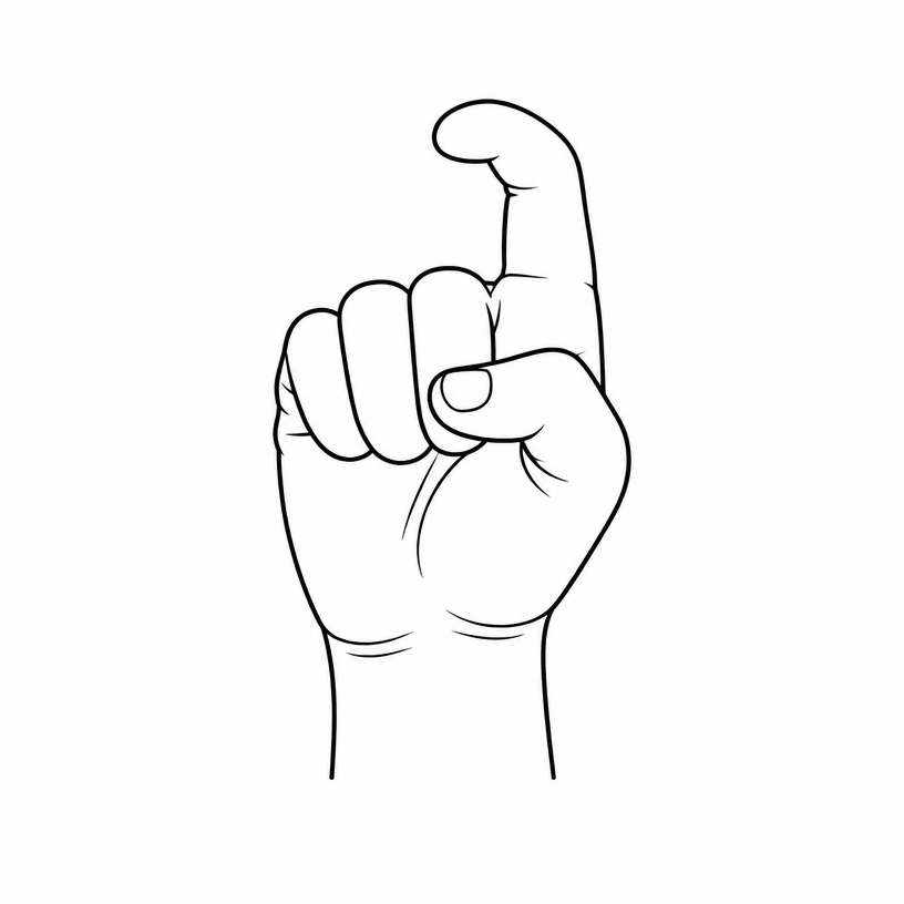 ASL letter X: closed fist with the index finger extended and hooked like a crook.