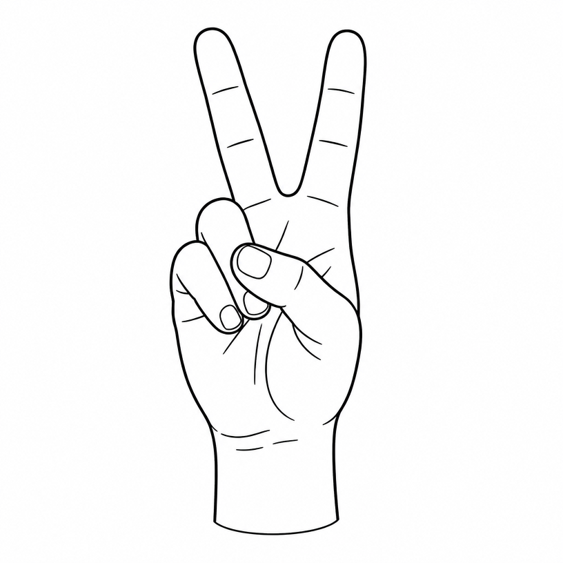 ASL letter V: index and middle fingers extended and spread apart in a V or peace-sign shape.