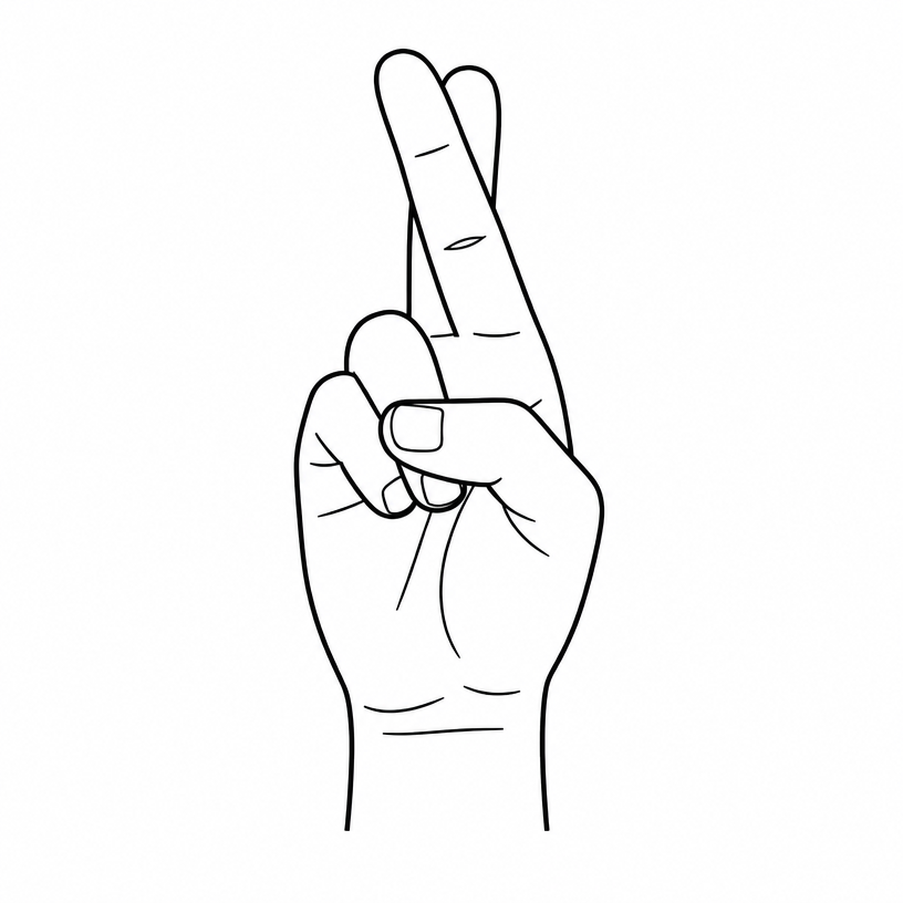 ASL letter R: index and middle fingers crossed and extended upward.