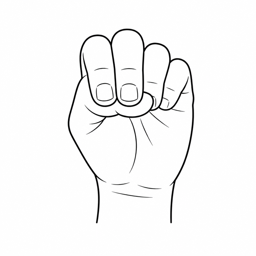 ASL letter N: two fingers (index and middle) folded over a tucked thumb.