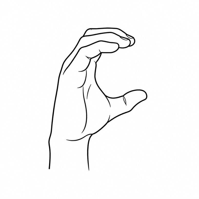 ASL letter C: fingers and thumb curved to form the shape of the letter C.